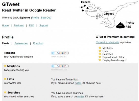 twitter feeds in google reader