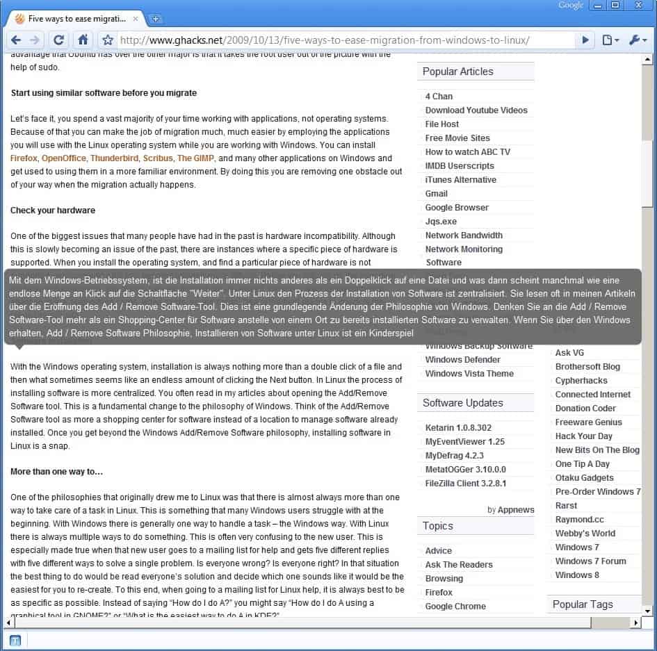 chrome browser translation example