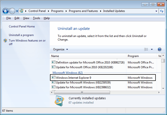 Windows Vista Internet Explorer 9 Crash