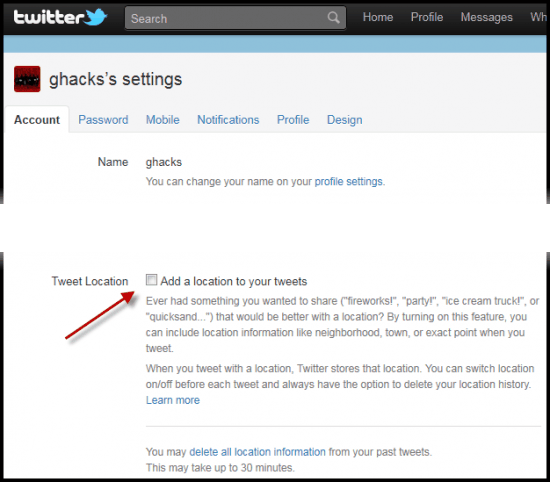 Delete Location Information History On Twitter - gHacks Tech News