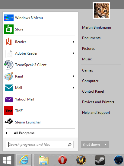 windows 8 start menu apps