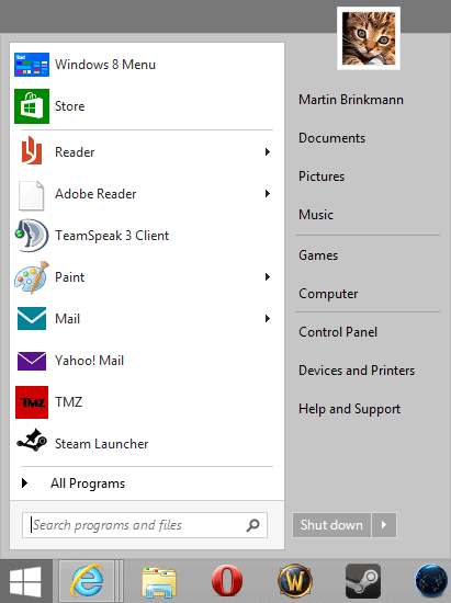 start menu