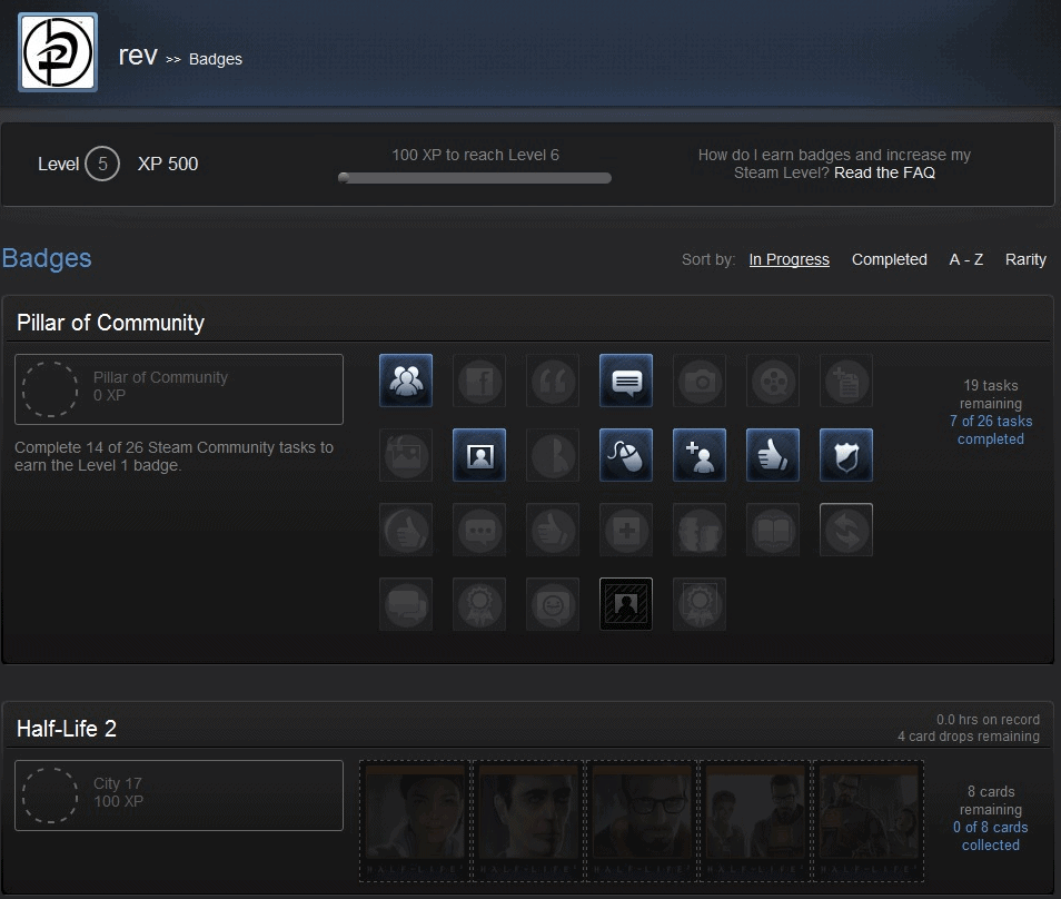 Steam Badges and level