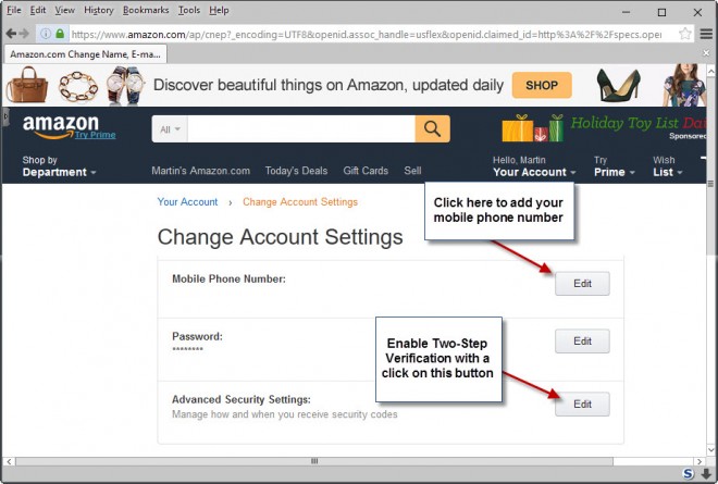 Protect your Amazon account with Two-Step Verification - gHacks Tech News