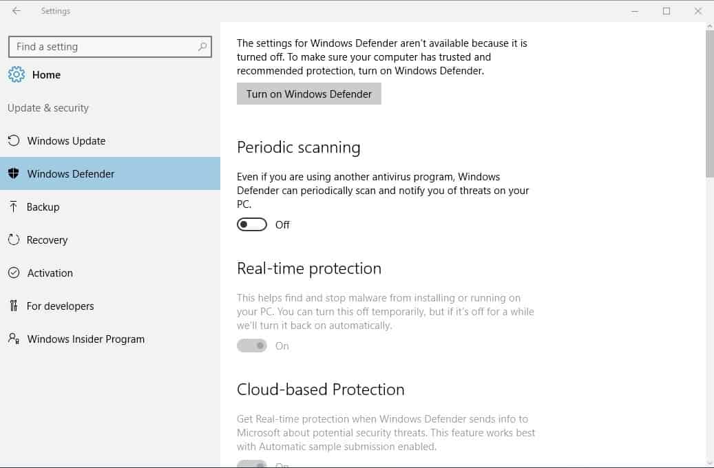 Windows 10 Limited Periodic Scanning Explained Ghacks Tech News