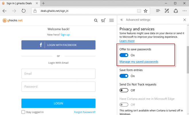 Don't use Microsoft Edge to save passwords - gHacks Tech News