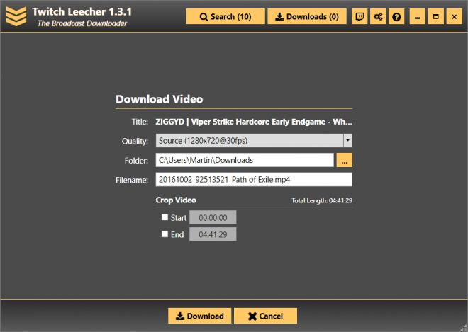 download a twitch clip with leecher 1.4.2