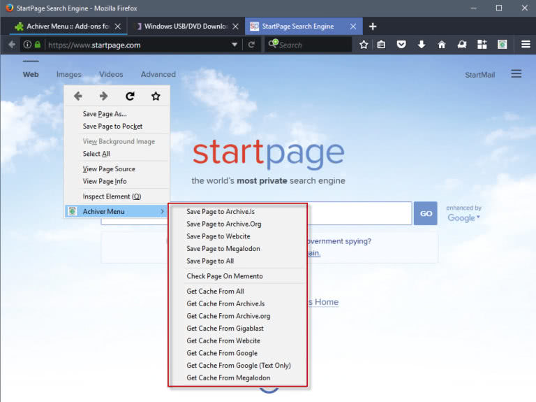 Archiver Menu: Archive Web Pages And Load Cached Copies - GHacks Tech News
