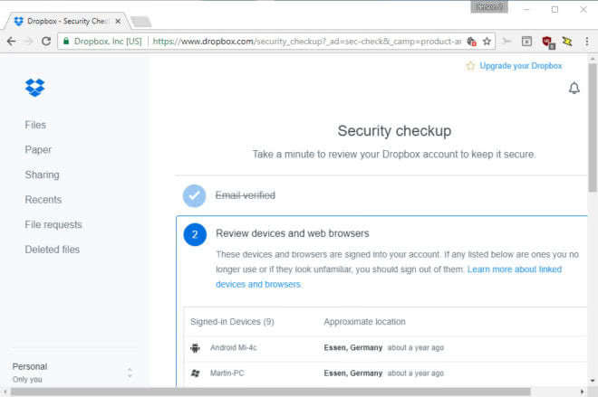 Dropbox's new Security Checkup Tool - gHacks Tech News