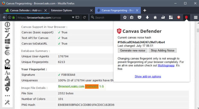 canvas fingerprint defender extension