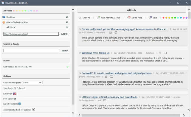 Royal RSS Reader for Windows - gHacks Tech News