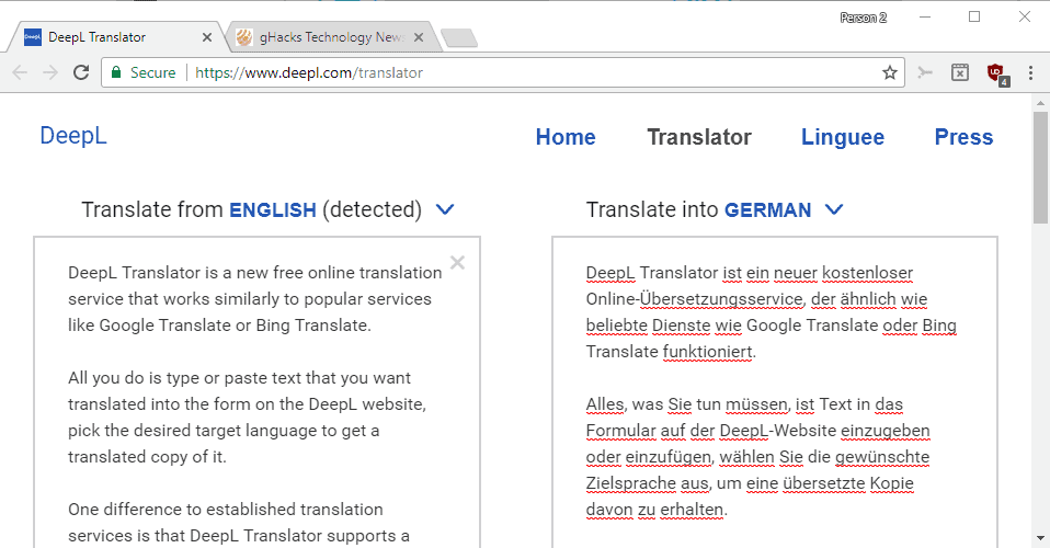 Example of search results in Linguee.