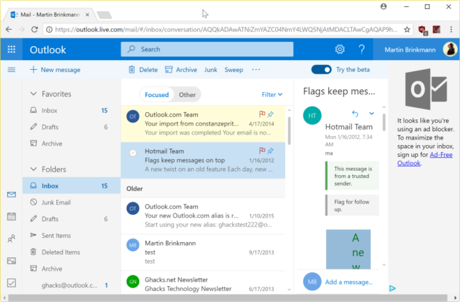 Microsoft launches Outlook Beta - gHacks Tech News