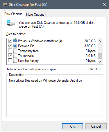 disk cleanup free up space windows