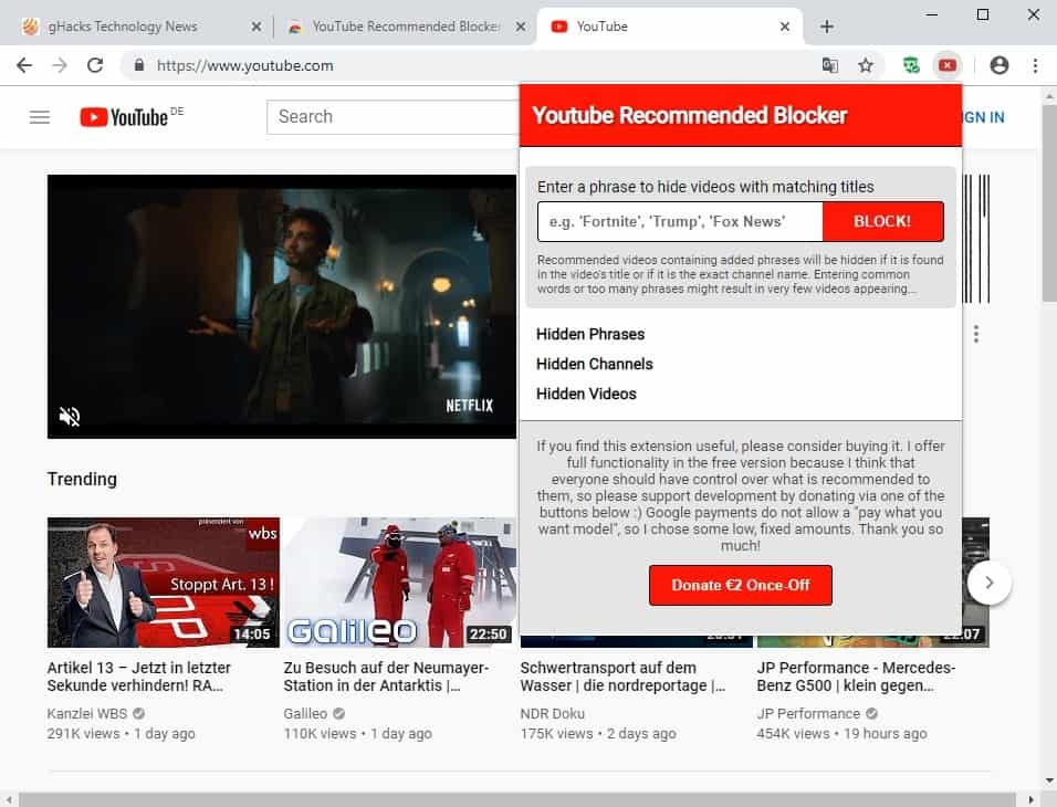 Block certain recommended videos on YouTube permanently - gHacks Tech News