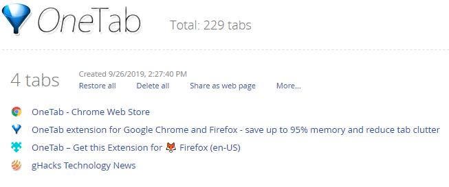 OneTab - Chrome Webstore - AHEAD