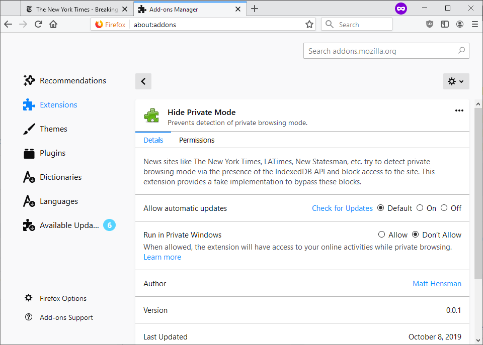 turn off private browsing firefox
