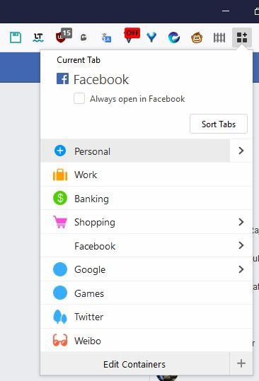 Facebook Container extension prevents Facebook tracking in Firefox