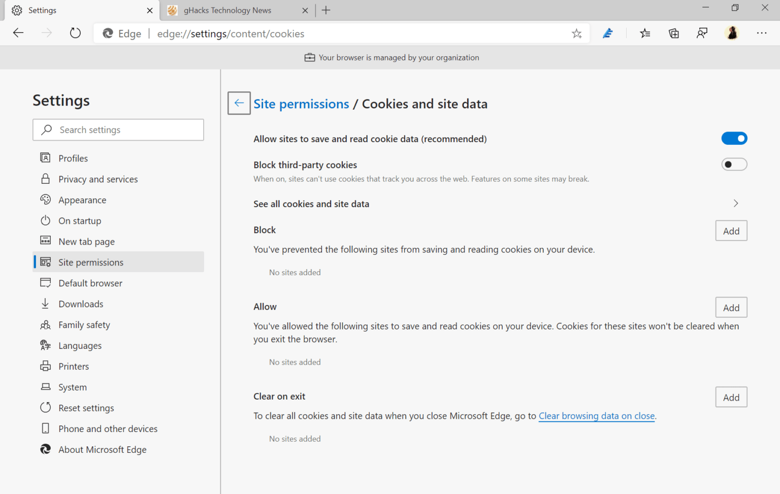 clear cache and cookies on edge browser