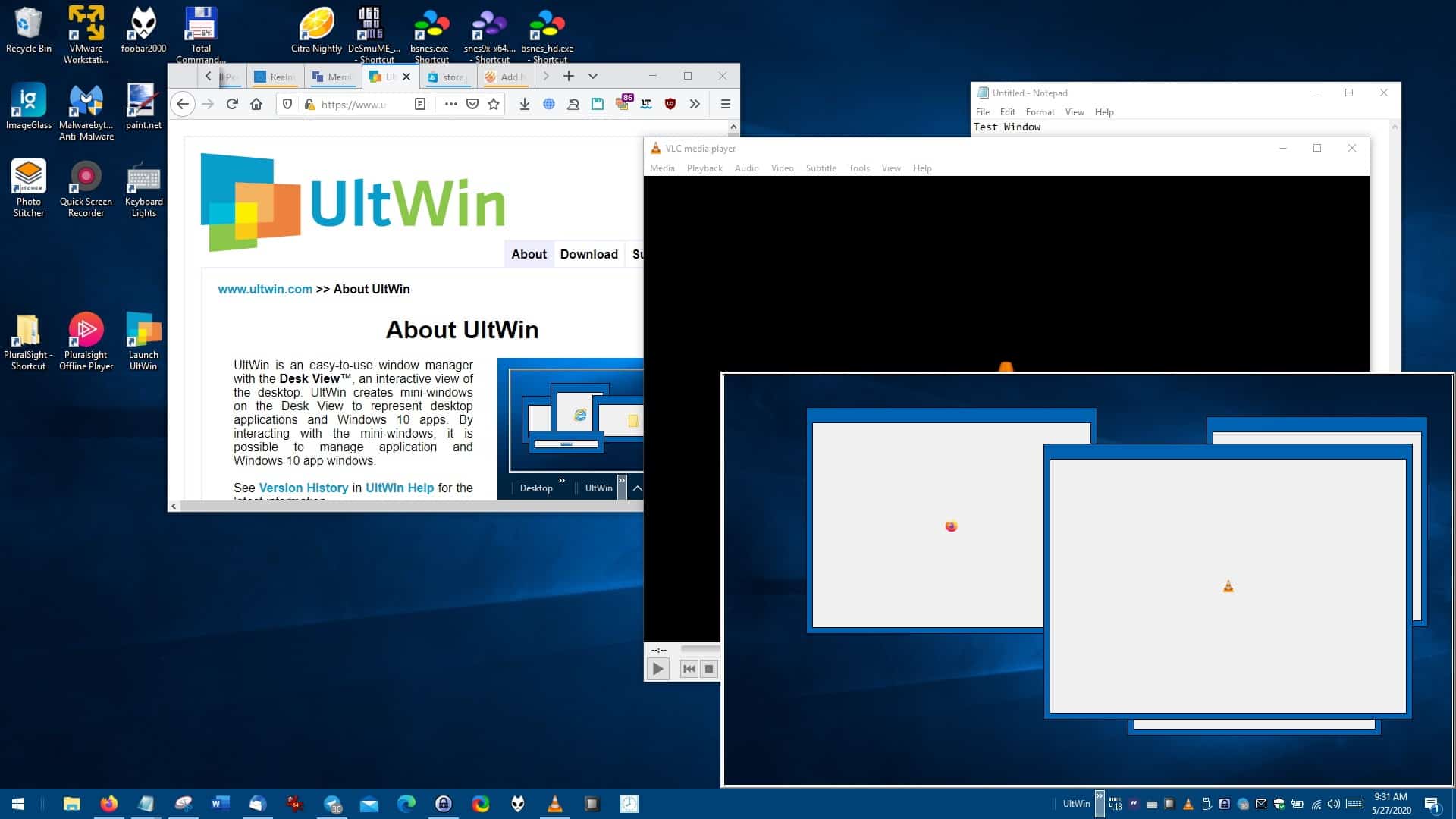 UltWin is a freeware window manager that can help you organize your desktop