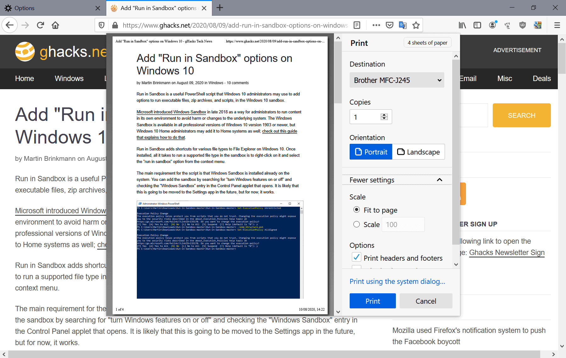 Print Preview interface in Firefox 81 - gHacks Tech