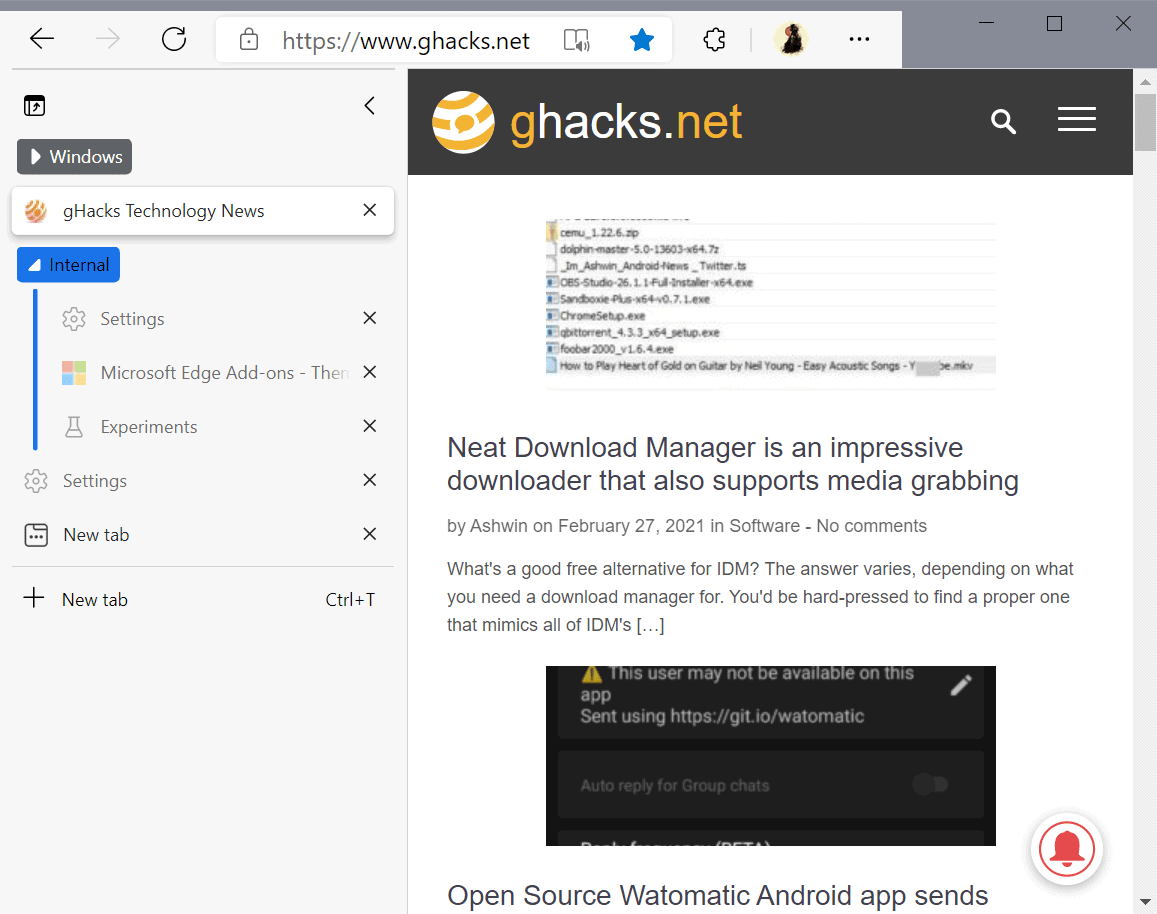 Microsoft Edge: option to hide the titlebar in vertical tabs mode - gHacks  Tech News