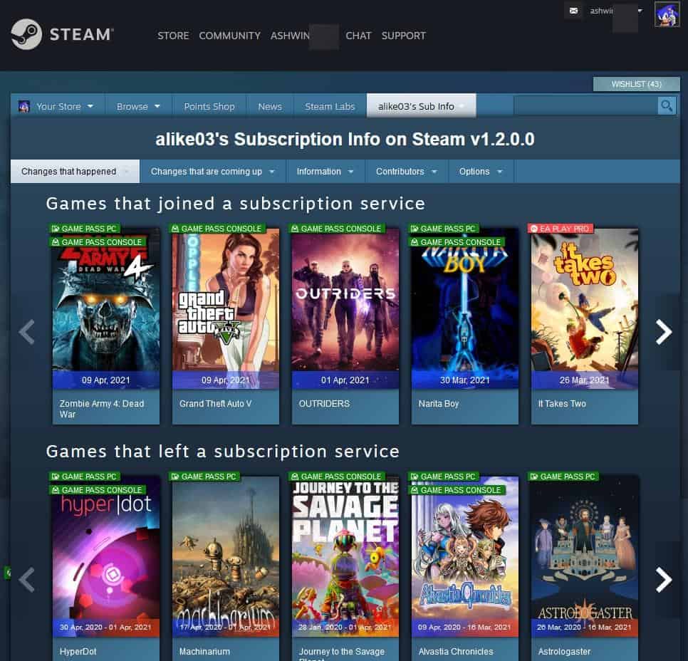 Subscription Info indicates if a Steam game is available on Xbox Game Pass, EA  Play or Ubisoft+ - gHacks Tech News