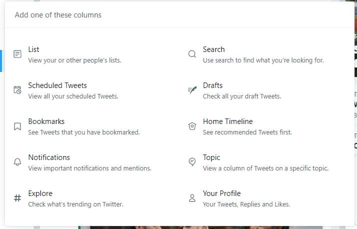 TweetDeck Preview new columns
