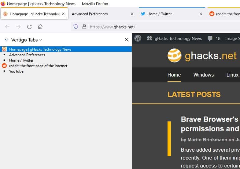 Vertigo Tabs Is A Simple Vertical Tabs Extension For Firefox Ghacks Tech News 4074