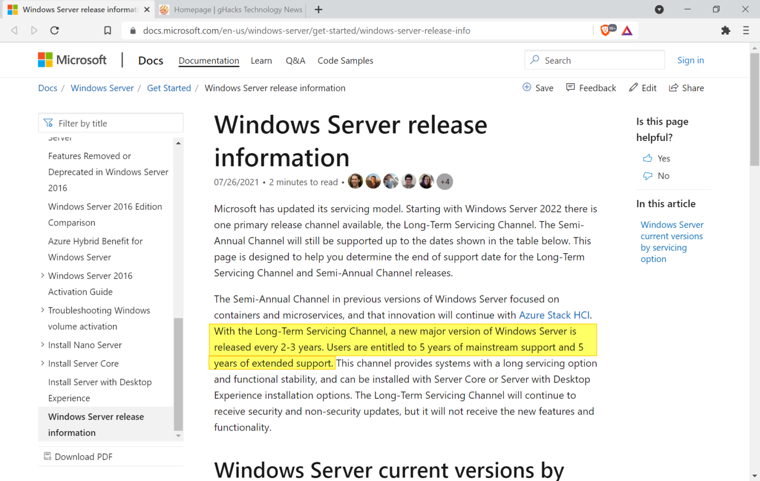 All Future Windows Server Releases Receive 10 Years Of Support GHacks   Windows Server 2022 Ltsc 1536x973 