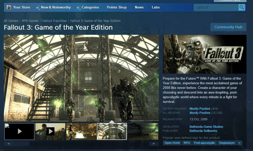 Fallout 3: Game of the Year Edition está grátis na Epic Games Store