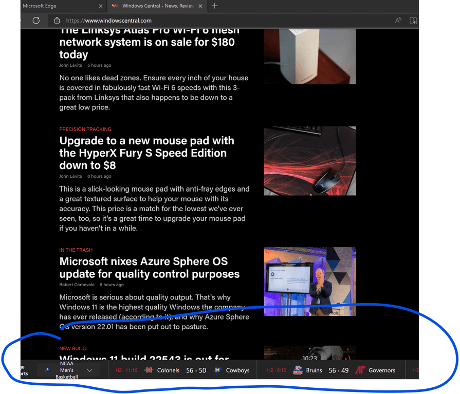 Microsoft Edge is testing a Sports Ticker for Live Scores and News