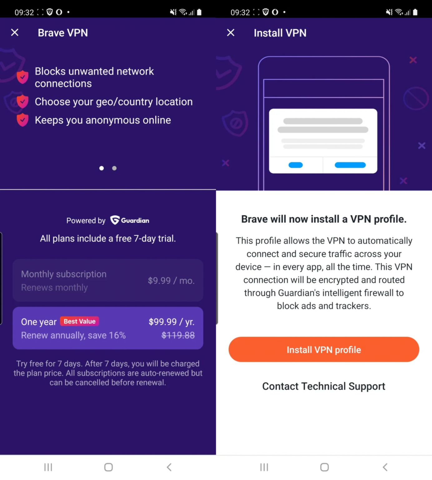 Brave partners with Guardian to bring a paid VPN and Firewall to its