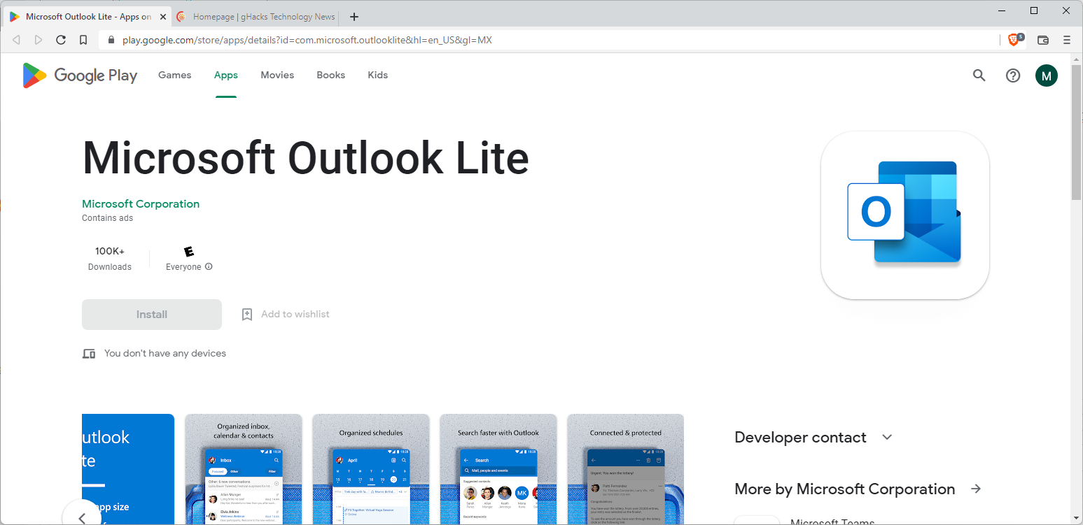 Microsoft Outlook Lite: core differences to Outlook, how to get the app -  gHacks Tech News