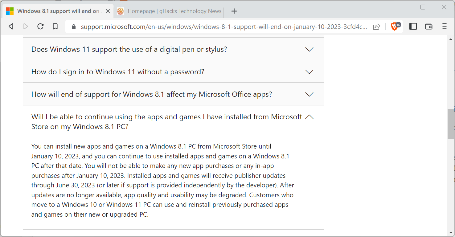 Windows 8.1: Microsoft Store apps continue to work, but.. - gHacks Tech News