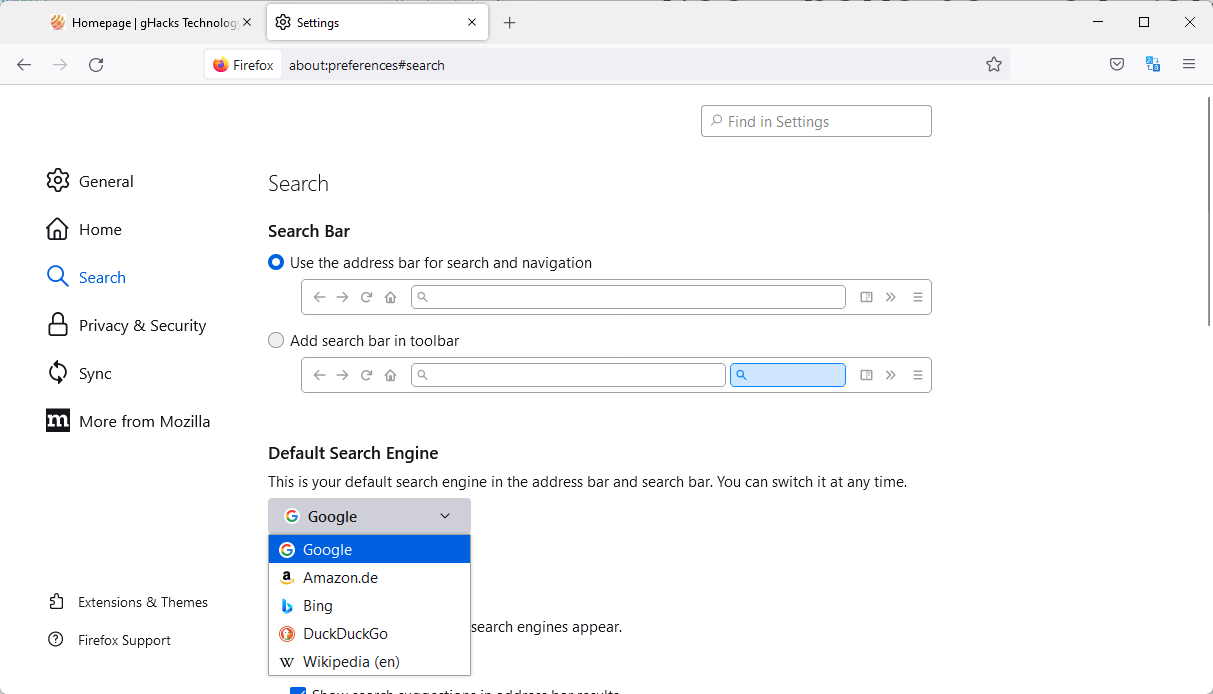 firefox default search