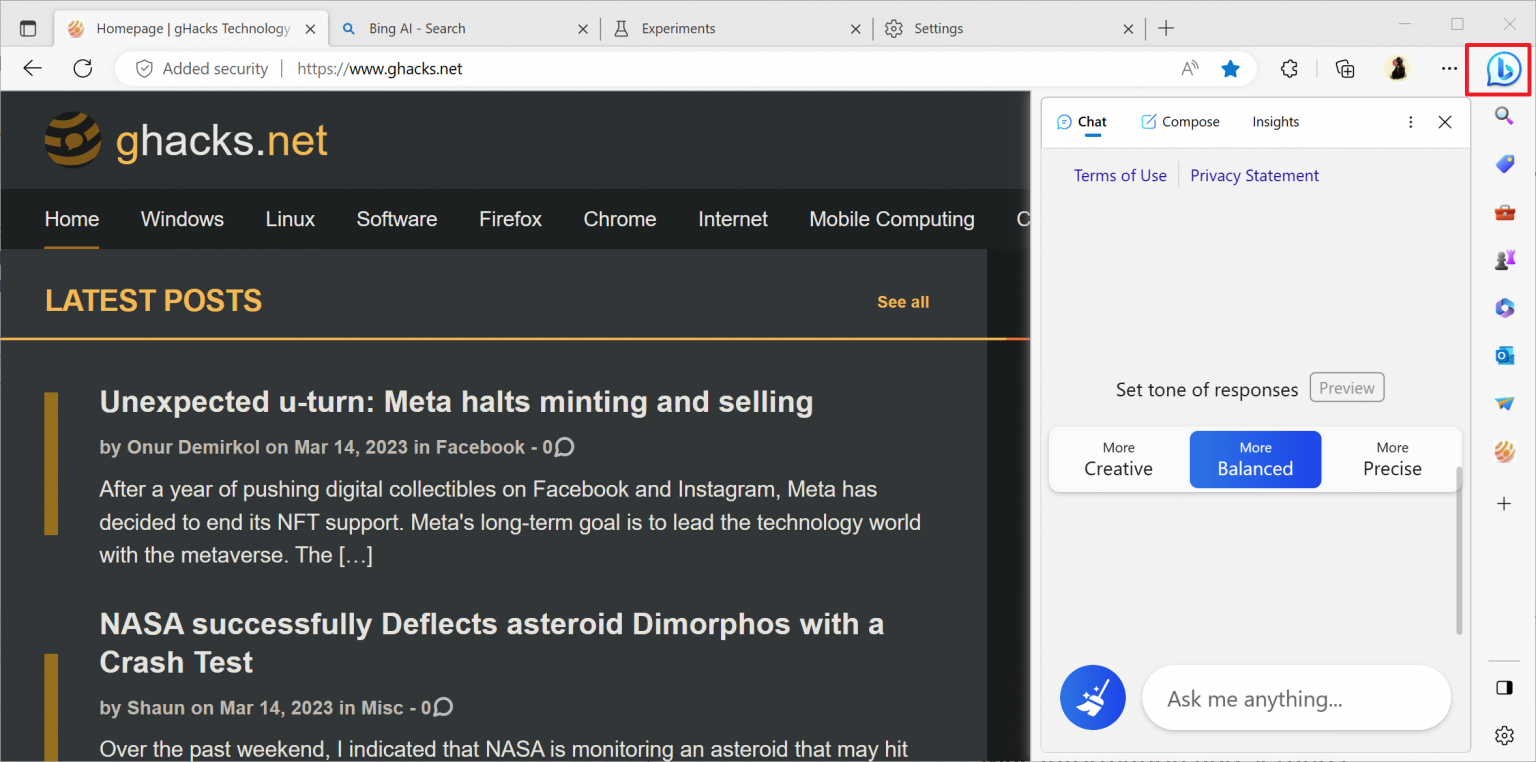 How to remove Microsoft Edge's Bing toolbar icon - gHacks Tech News