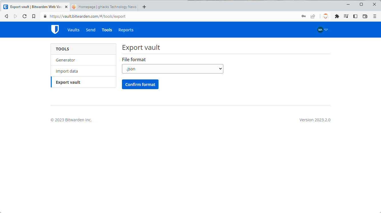 bitwarden web export passwords