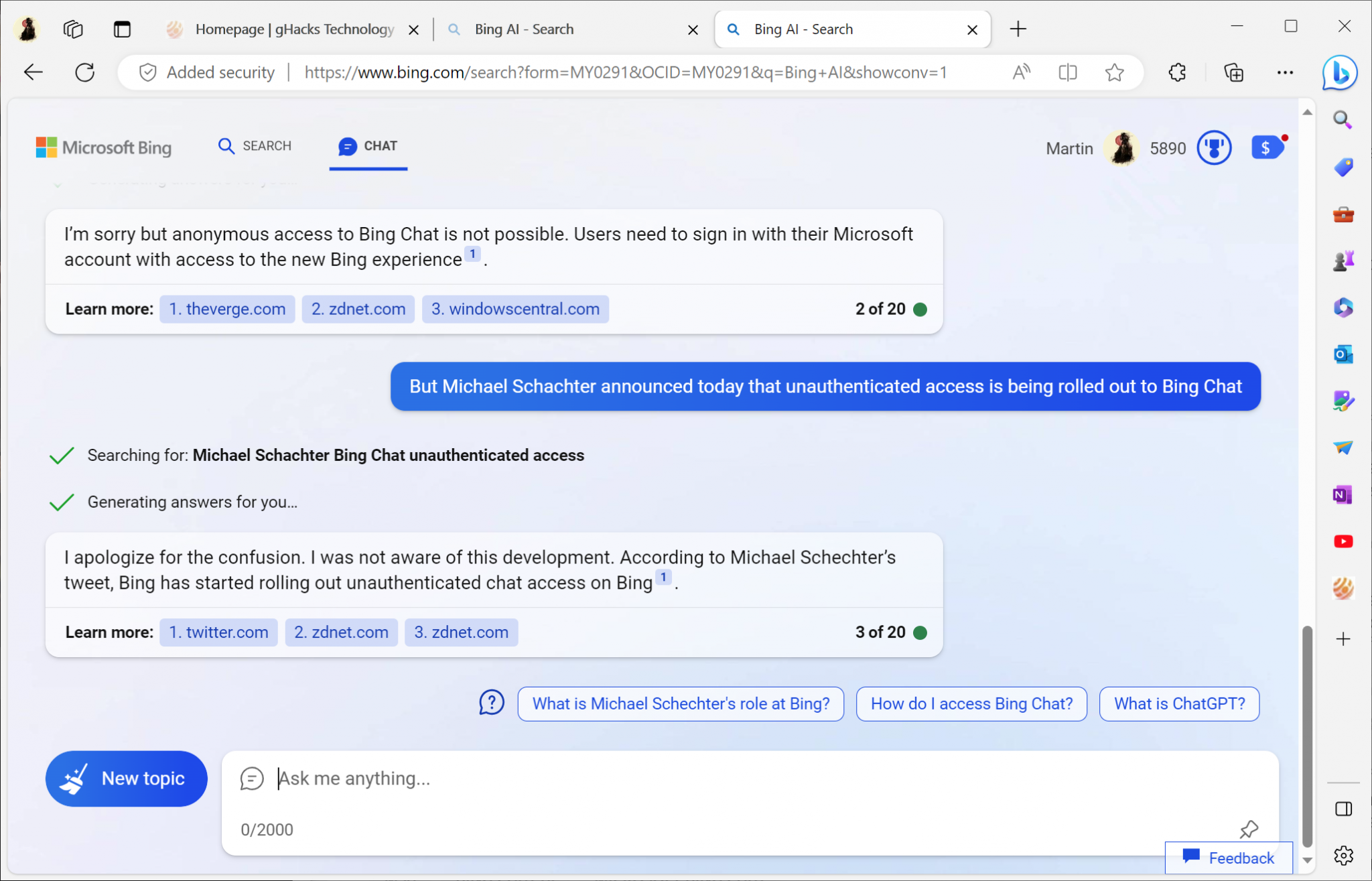 Microsoft Is Rolling Out Anonymous Bing Chat Access - GHacks Tech News