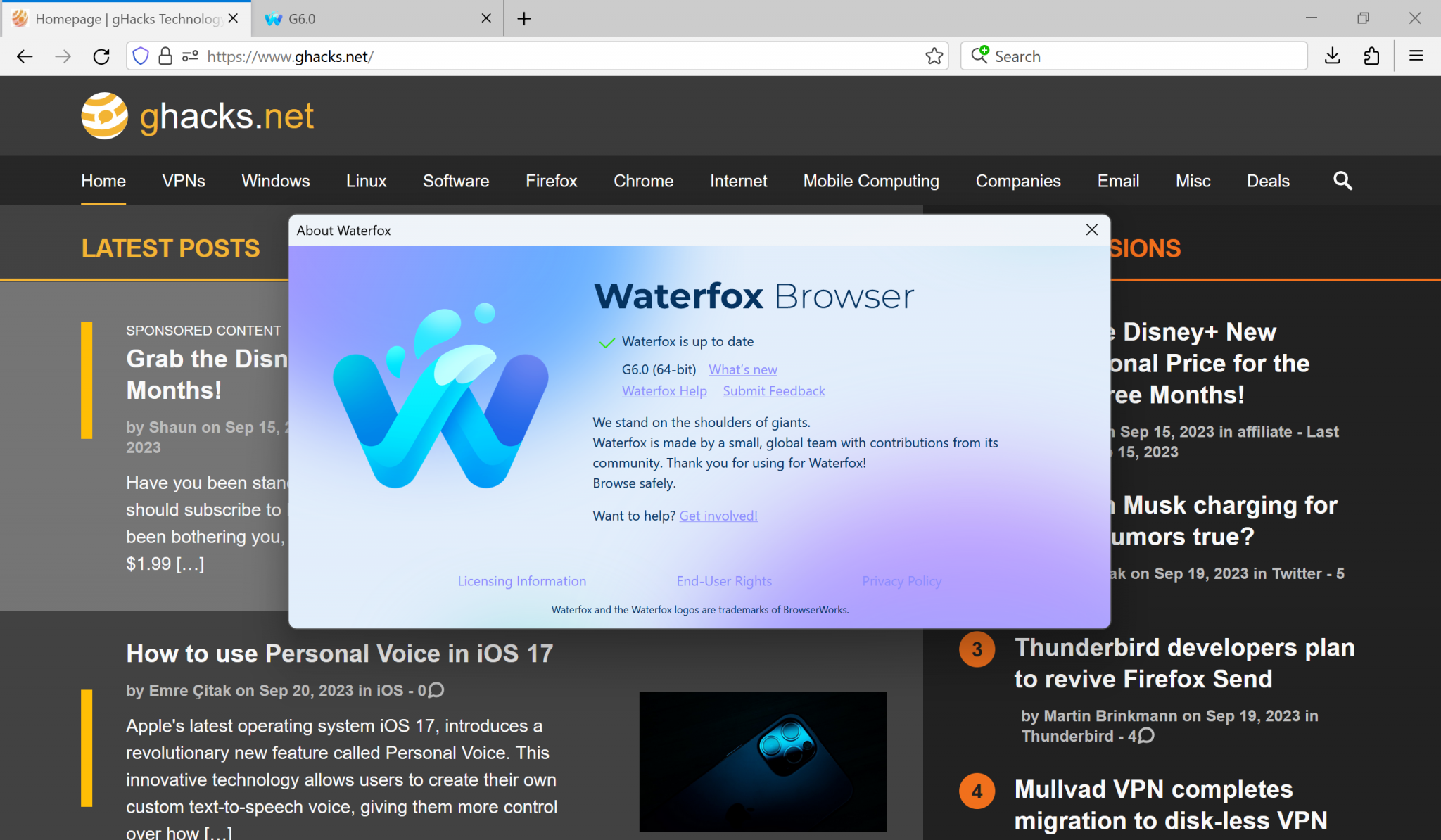 instaling Waterfox Current G6.0.5