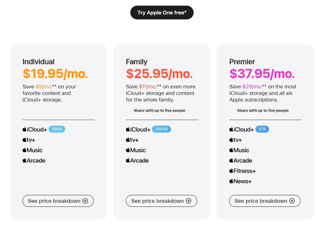 Apple One subscription prices increased
