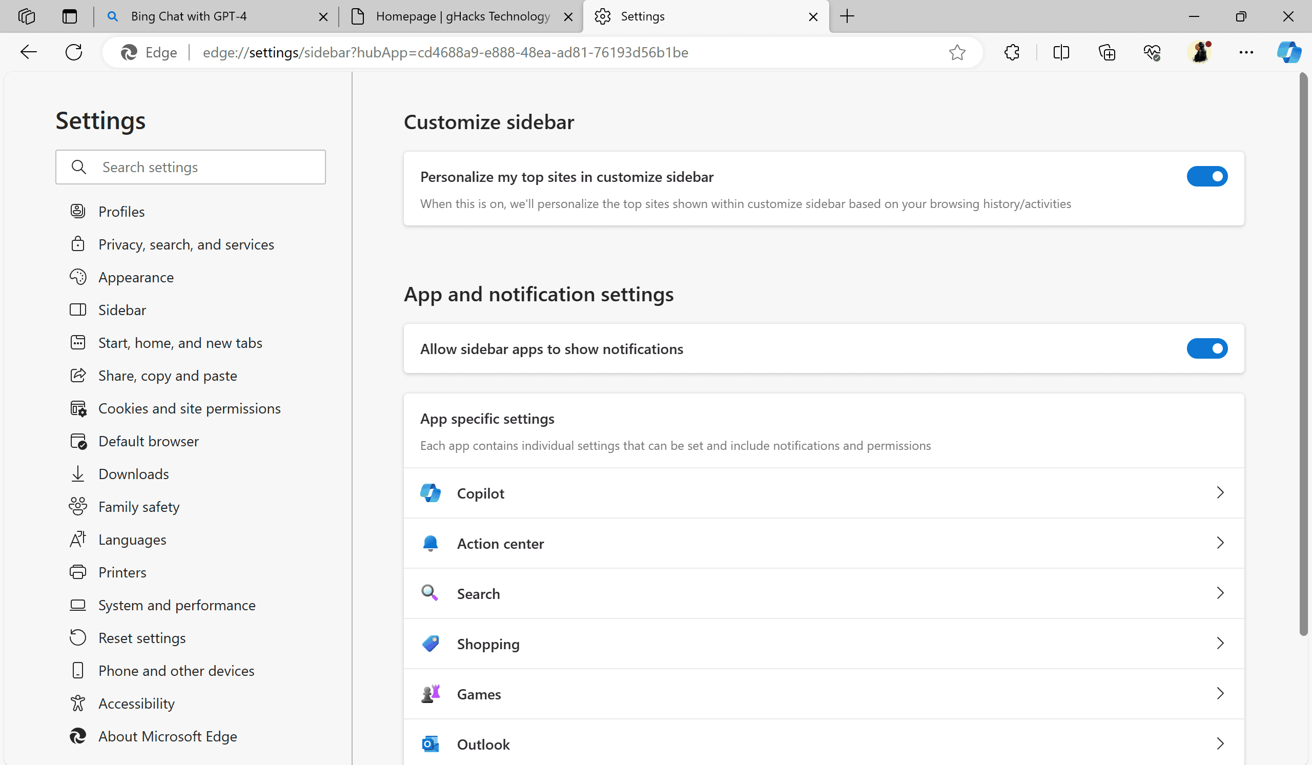 Microsoft hides sidebar controls in Copilot Settings in Edge - gHacks Tech  News