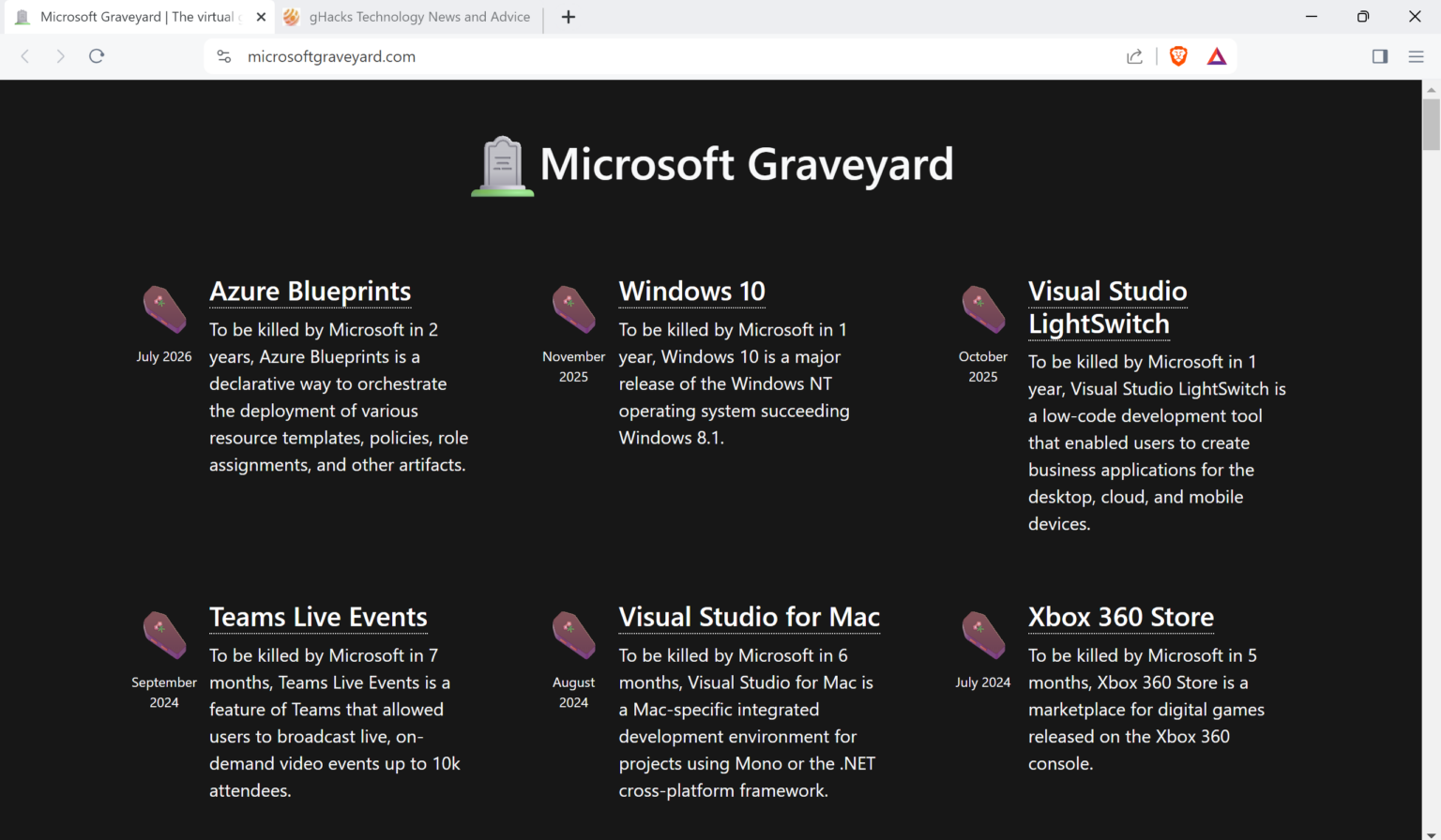 Microsoft Graveyard: Last Honor For Dead Microsoft Products - GHacks ...