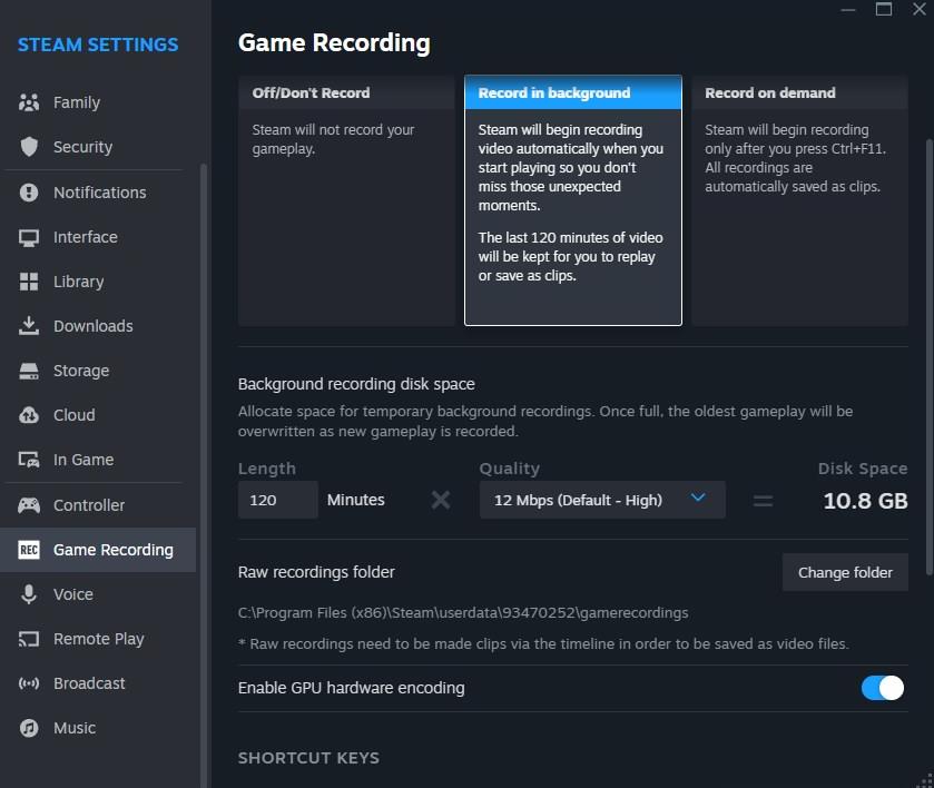 Steam Game Recording Beta - record in background