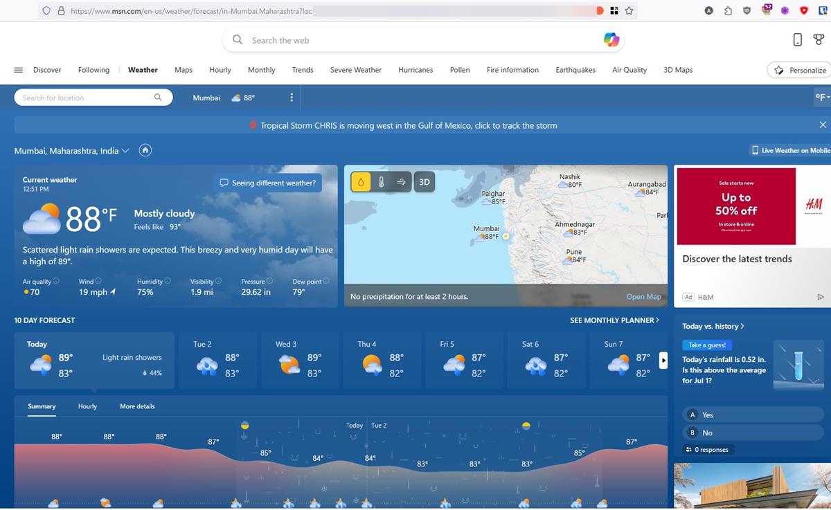 Microsoft MSN Weather app displays ads