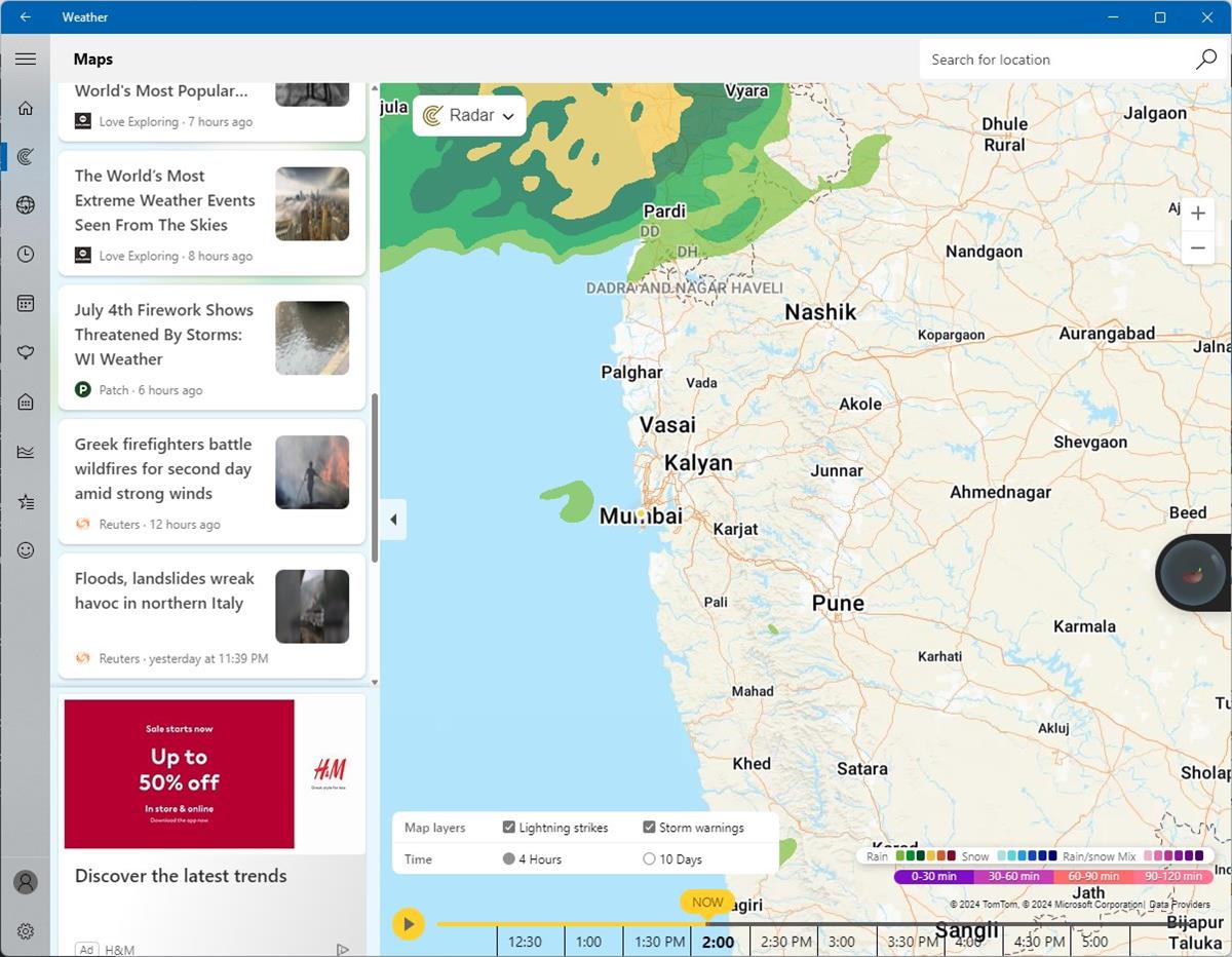 Microsoft Weather app shows ads on every page