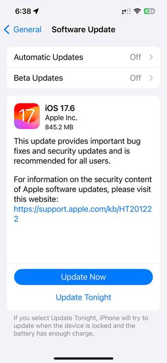 Aggiornamento iOS 17.6