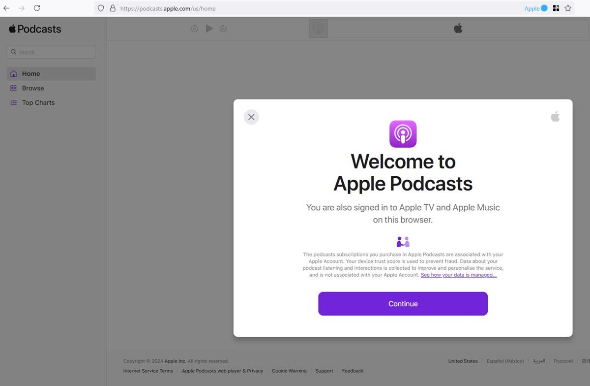 Access Apple Podcasts in your browser