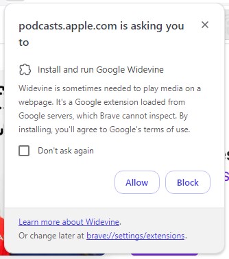 Apple Podcasts Google widevine plugin