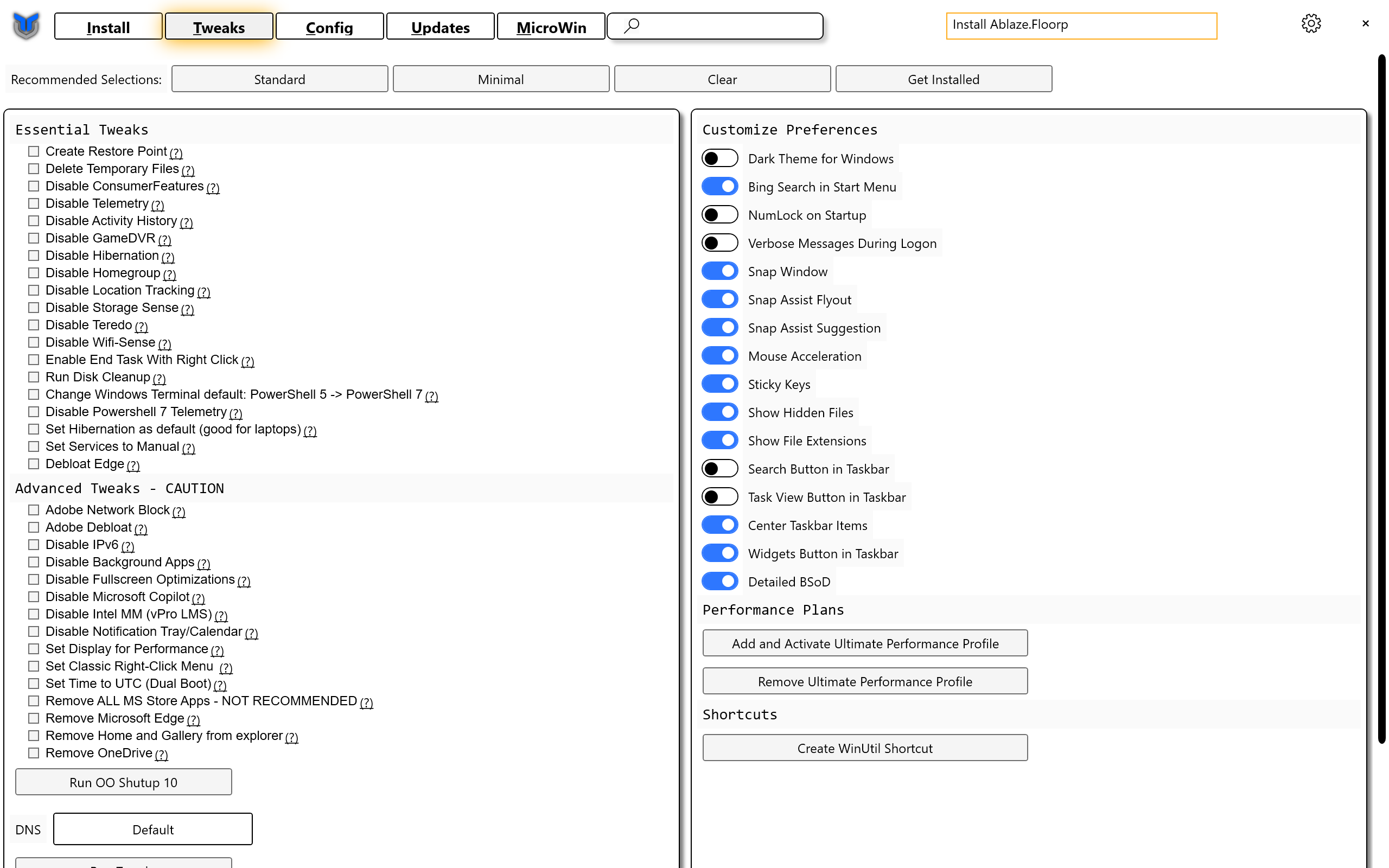 WinUtil Tweaks